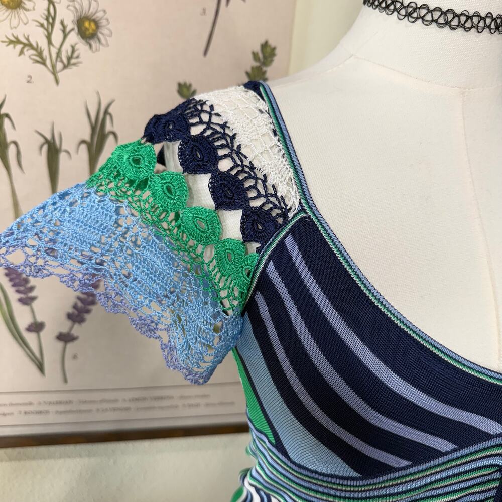 Y2k Striped Crochet Knit Babydoll Top SoCal Preppy Coastal Granddaughter Beach S - Picture 3 of 9